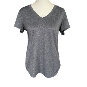 Champion women's size medium gray pullover short sleeve v-neck stretchy t-shirt